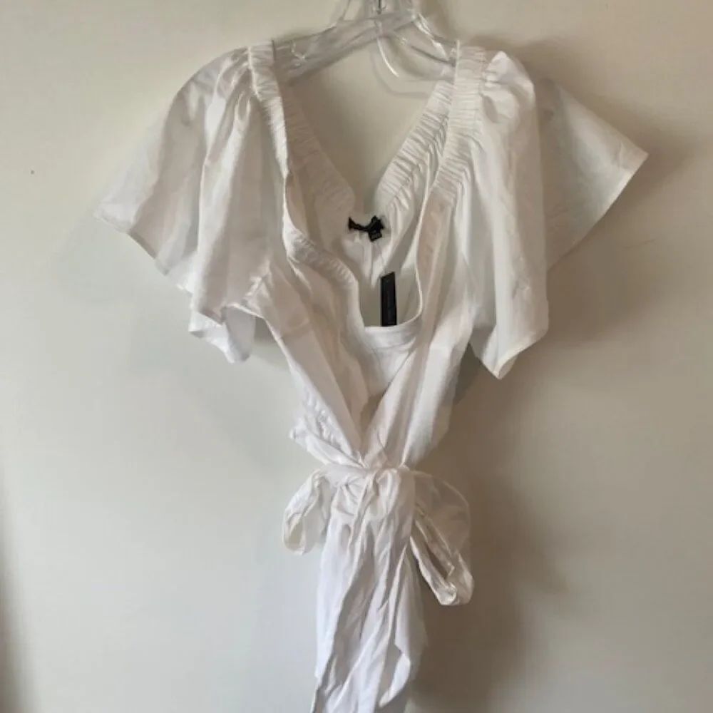Lane Bryant White Off the shoulder shutter sleeves with tie belt, size 20